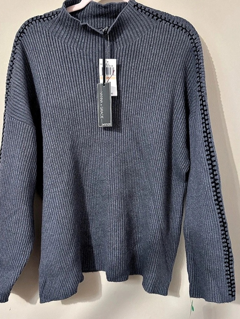 Hanna + Gracie Ribbed Mock Neck Sweater Gray Size 2X NWT